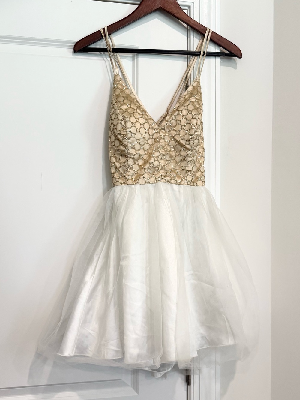 NWT B Darlin Gold Sequin Bodice White Tulle Mini Dress